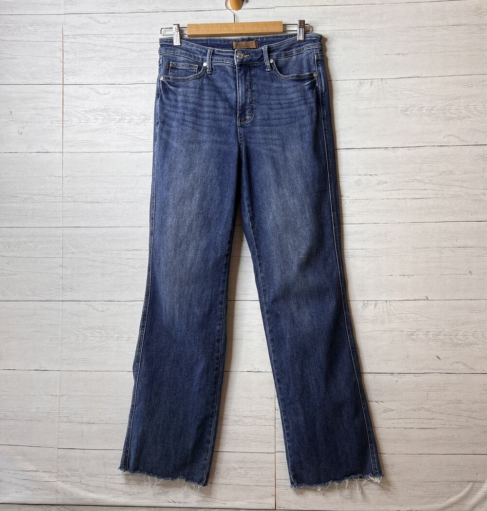 Judy Blue Jeans Womens Size 13/31 Mid-Rise Tummy Control Straight Leg Raw Hem